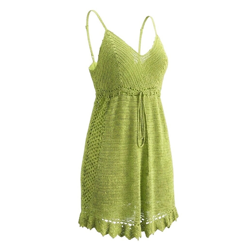 VTG y2k SayWhat Lime Green Crochet‎ Knit Sundress Brat girl summer charli xcx